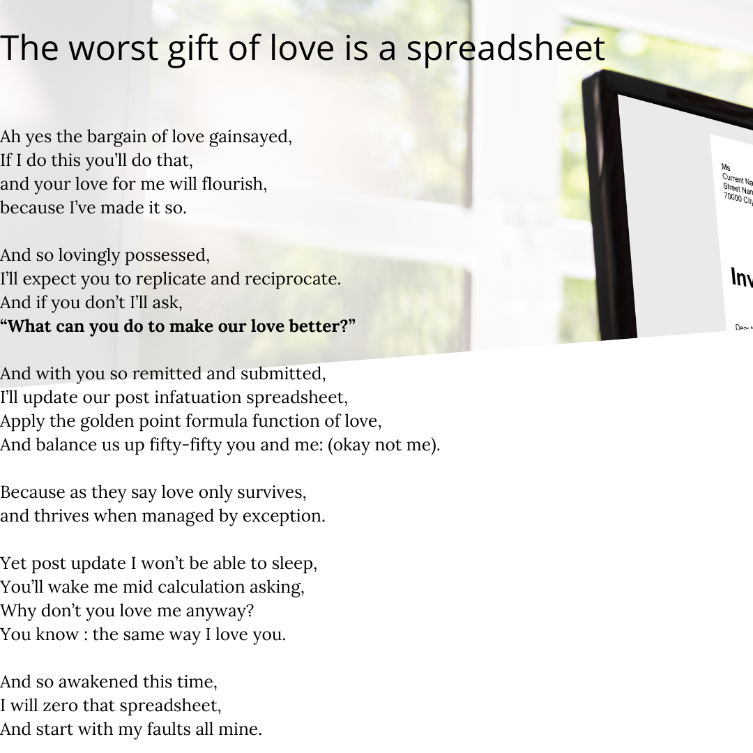The worst gift of love is a spreadsheet
