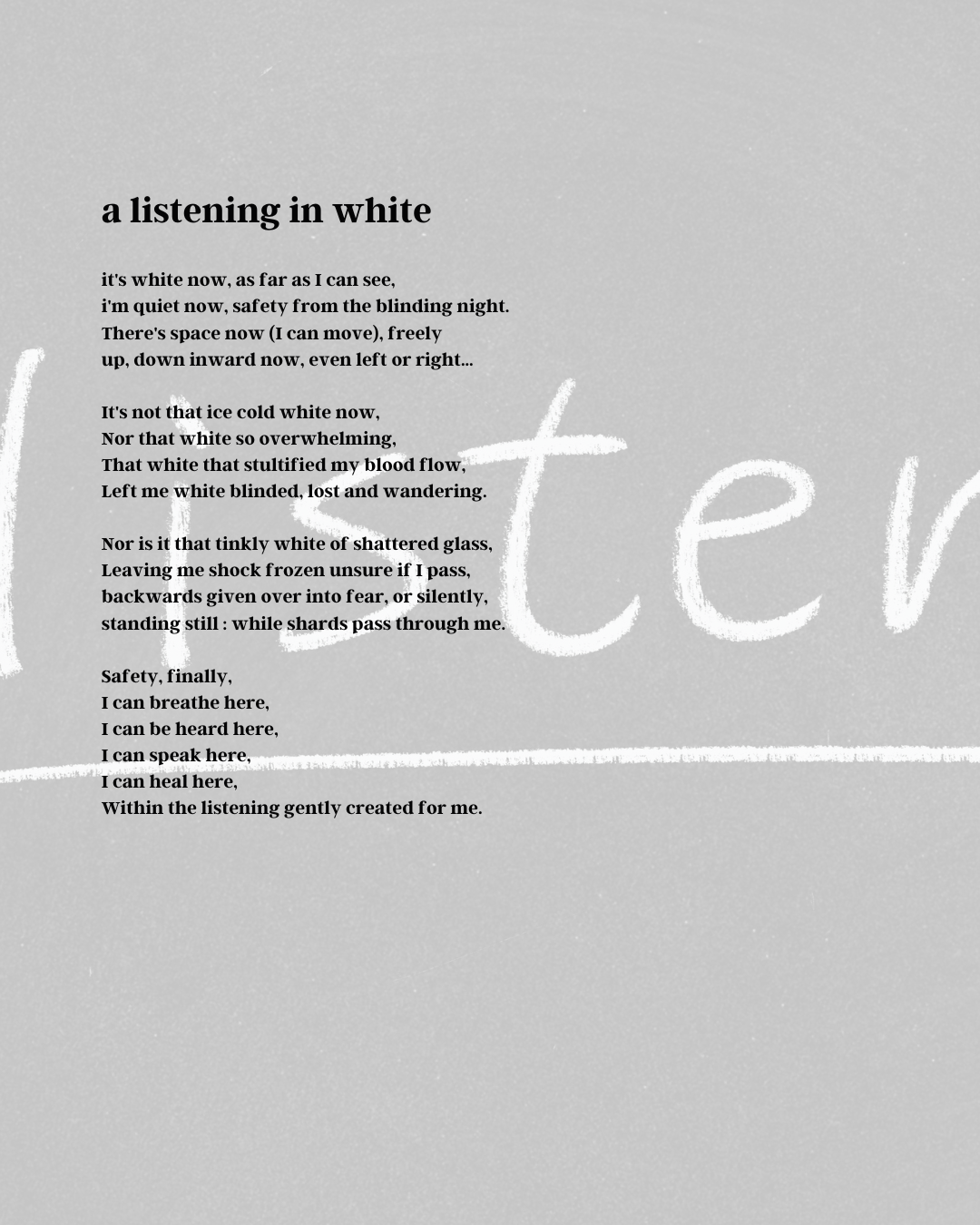 a listening in white